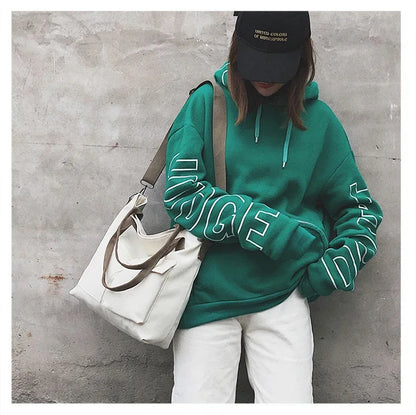 Fashion Canvas Bags Students Handbag Shoulder Bag Large Capacity Solid Color Totes Shopper Bag Casual Female CrossBody 2024