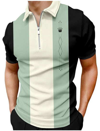 Men's 3D Flag Pattern Printed Short Sleeve POLO Shirt Zipper Men's T-Shirt