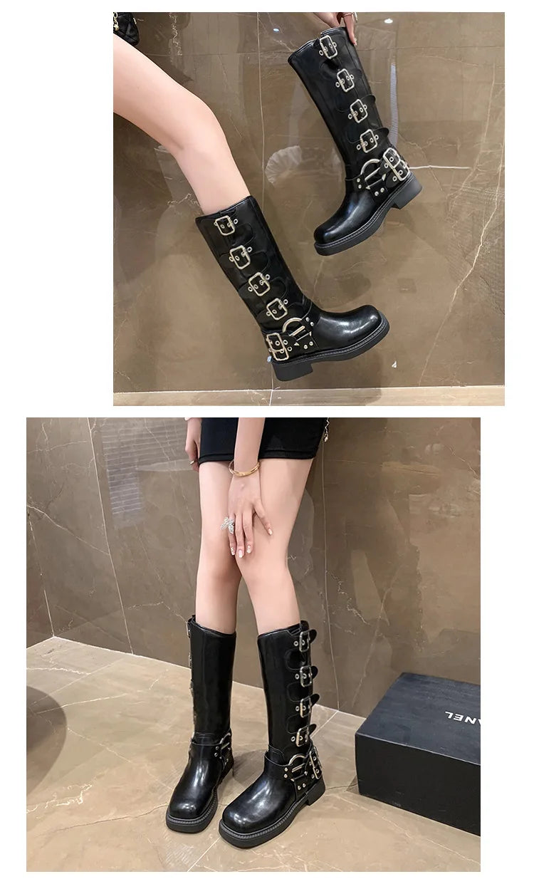 Lady Boots Women's Rubber  Luxury Designer Square Toe Winter Footwear Boots