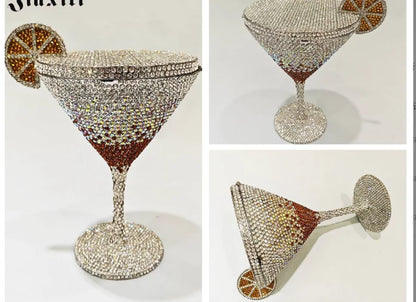 Jewels Martini purse Diamond Evening Purses Crystals Bridal Handbag Dinner Purses Rhinestone Party Clutch Bags