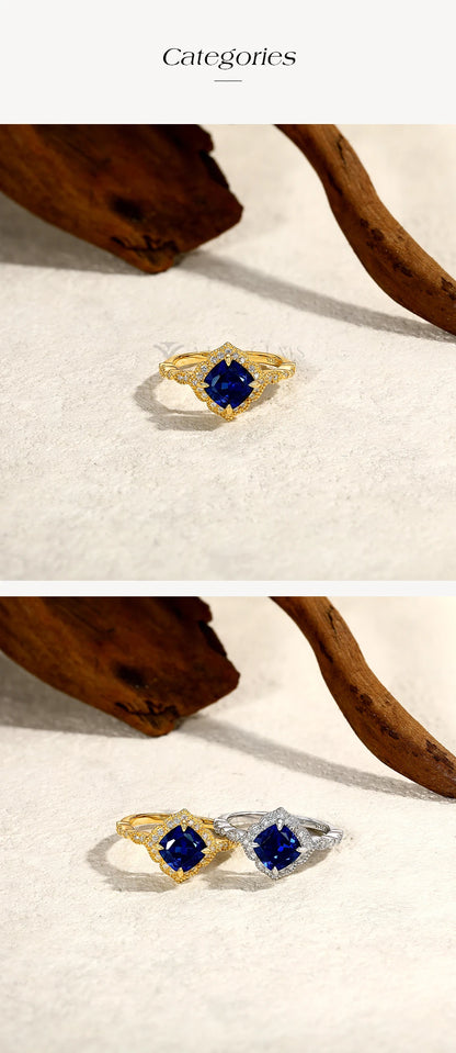 ATTAGEMS Classical Blue Sapphire Ring Cushion Cut 2.0ct DVVS1 Real 925 Sterling Silver For Women Engagement Wedding Fine Jewelry