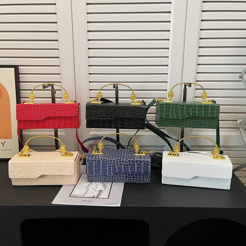 Black Crocodile Pattern Crossbody Bag Fashion Box Lipstick Pouch Designer Pu Leather