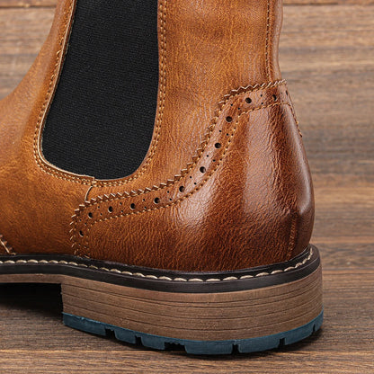 Brogue Chelsea Men Boots 2025 American style Comfortable Fashion Leather Boots