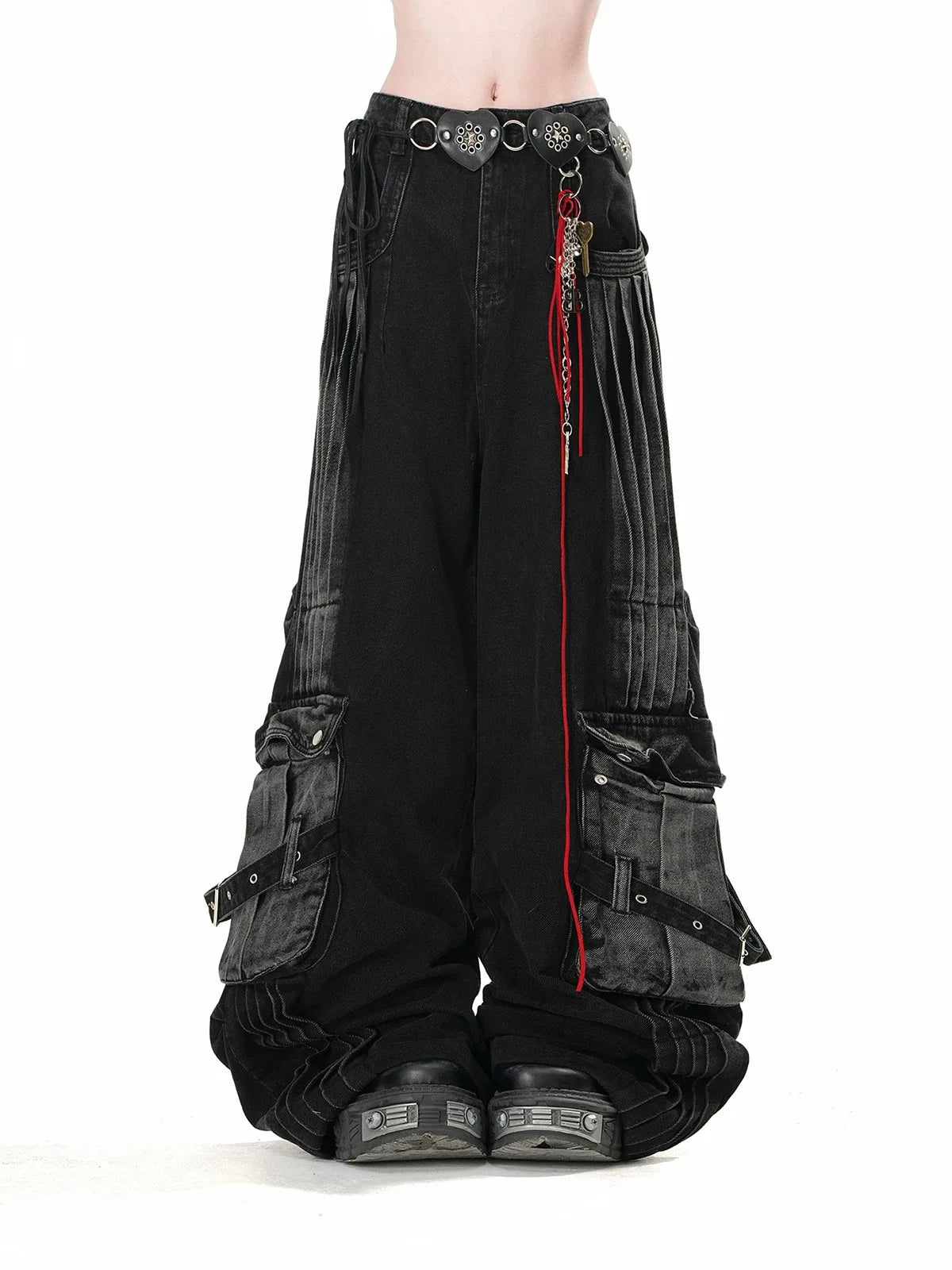 Women's Black Gothic Jeans Cargo Baggy Y2K Harajuku Fashion Streetwear 2000s Style Aesthetic Casual Retro Denim Pants Clothing