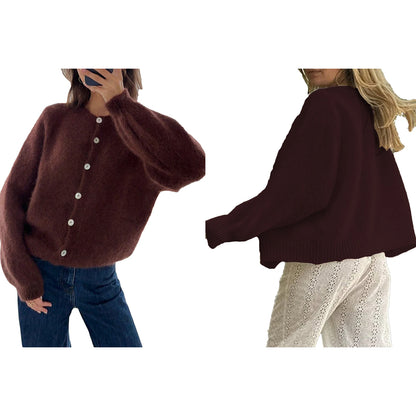 Ladies V-Neck Button Up Cardigan Cozy Lightweight Knit Sweater with Pockets