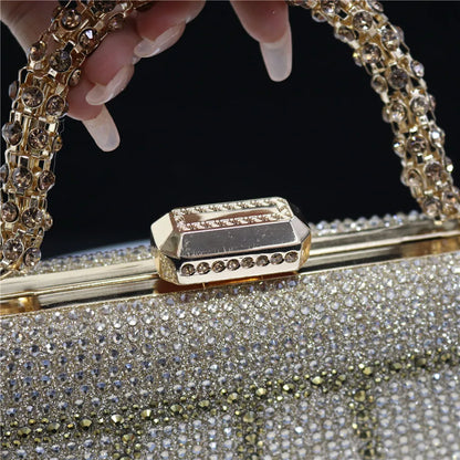 Exquisite Evening Bag With Diamond Design Fashion Handle Clutch Rhinestone Embellished Long Chain Bag