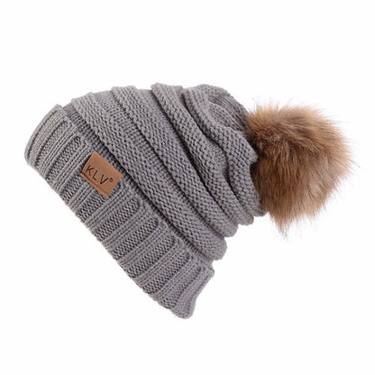 Cute Print Embroidery Beanies For Women Men Winter Wool Warm Fur Pompom