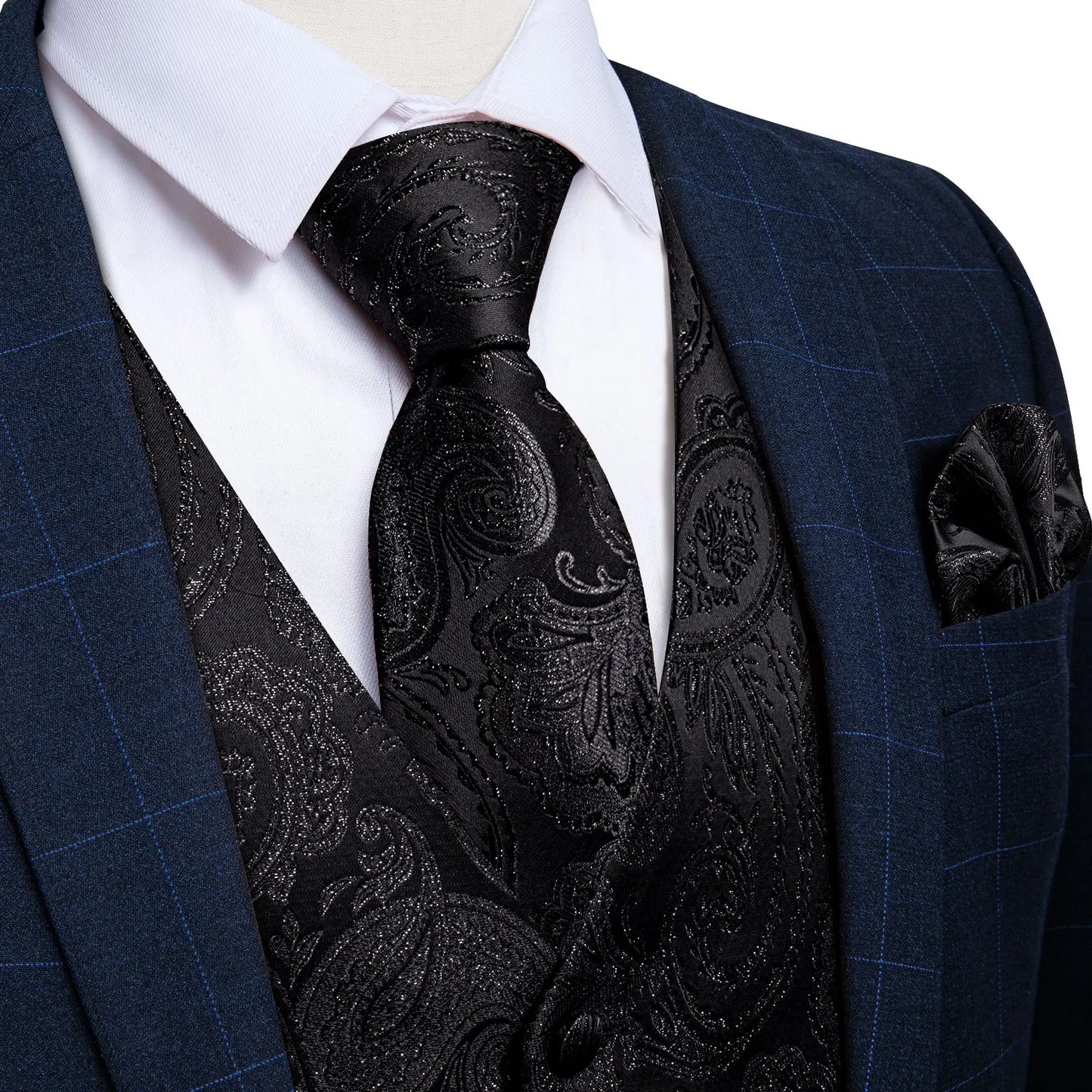 Luxury Paisley Men's Suit Vest Black Pink Red Wedding Prom Tuxedo Waistcoat Necktie Handkerchief Cufflink Sleeveless Jacket Vest