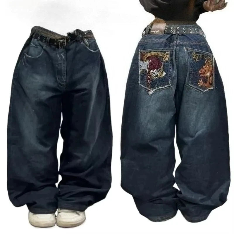 American Retro Cleanfit Fashion Print Baggy Jeans Women's Y2K Popular Casual Joker Gothic High Waist Wide-Leg pants Street Wear