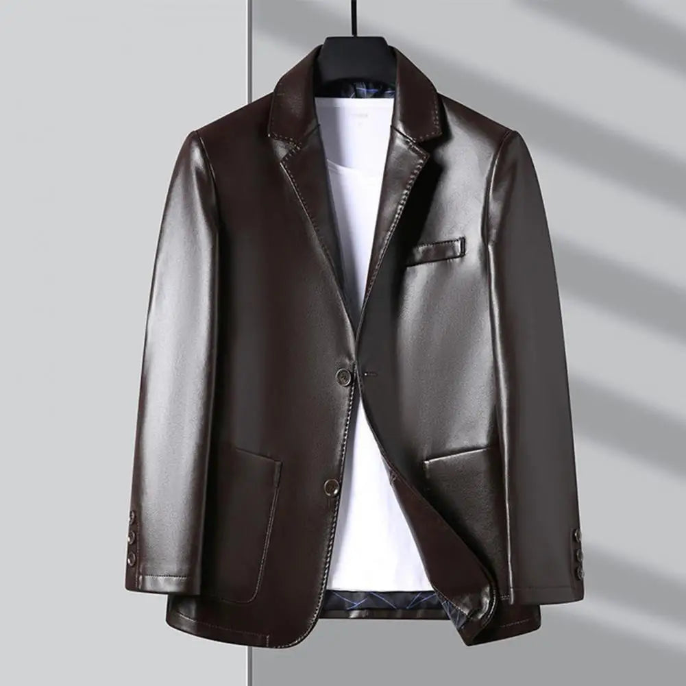 Men Jacket with Button Decoration Long-lasting Wear Stylish Lapel Collar