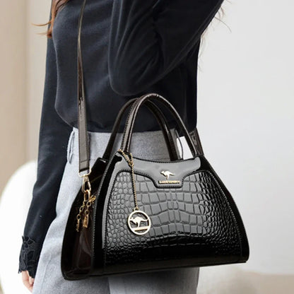 Luxury Patent Leather Handbags for Women Designer Crocodile Pattern Women's Shoulder Crossbody