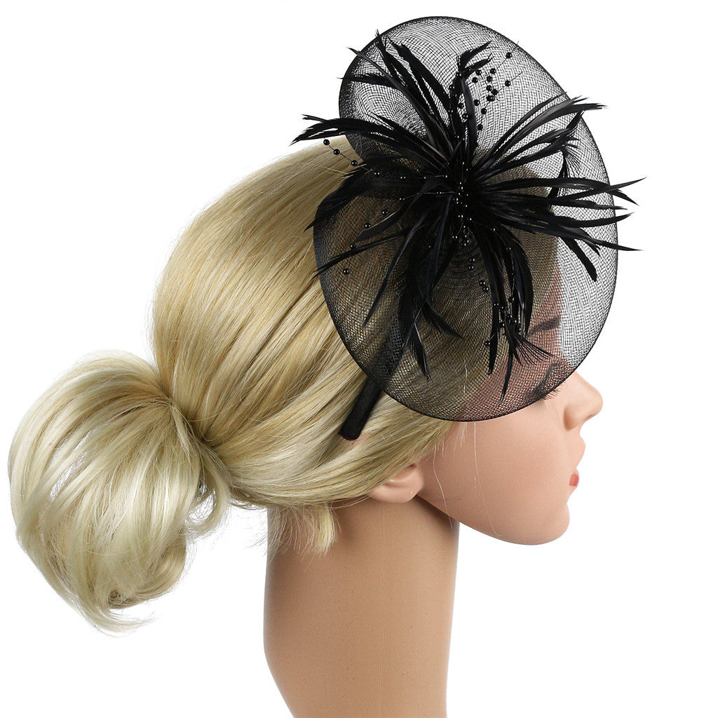 Retro Fascinators Women Feather Floral Mesh Headband Fascinator Hat Headwear Party Wedding Church