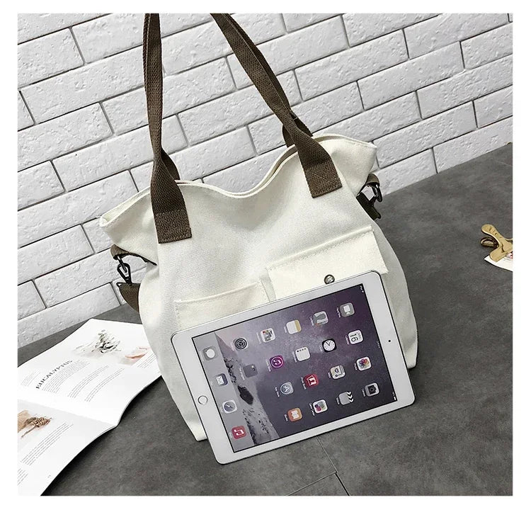 Fashion Canvas Bags Students Handbag Shoulder Bag Large Capacity Solid Color Totes Shopper Bag Casual Female CrossBody 2024