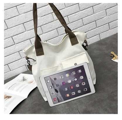 Fashion Canvas Bags Students Handbag Shoulder Bag Large Capacity Solid Color Totes Shopper Bag Casual Female CrossBody 2024