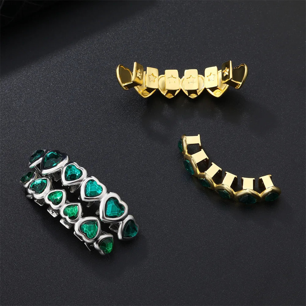 Red Crystal Heart Tooth Caps For Women Men Jewelry Hip Hop Silver Color Green Zircon Teeth Grillz Dental Grills Gold Green Gold Red Top Gold Green Bottom Gold Green-Gold Red Top-Gold Green Bottom-Gold Red-Gold Green Top-Silver Green Top-Silver Green-Silver Green Bottom-Silver Red-Gold Red Bottom-Silver Red Bottom-Silver Red Top-