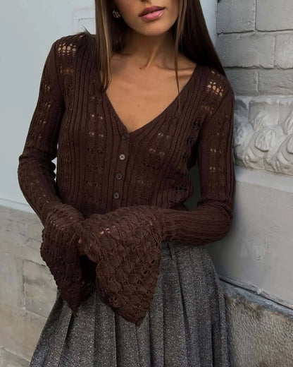 Hollow Knitted Cardigan Women's Solid Long Sleeve V Neck Short Sweater Top Female Crochet Yellow / S White / L White / M Yellow / S-White / L-White / M-White / S-Brown / L-Brown / M-Brown / S-Pink / L-Pink / M-Pink / S-Yellow / L-Yellow / M-Wine Red / L-Wine Red / M-Wine Red / S-Blue / L-Blue / M-Blue / S-