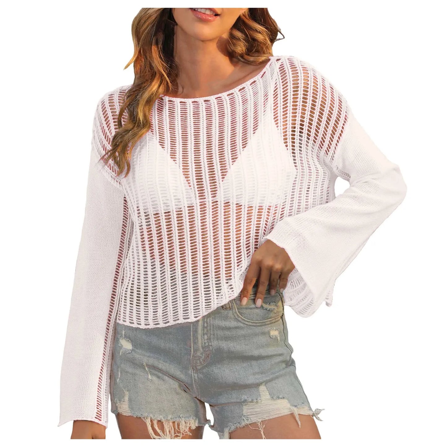 Womens Beach Blouse Lace Strap Long Cardigan Beach