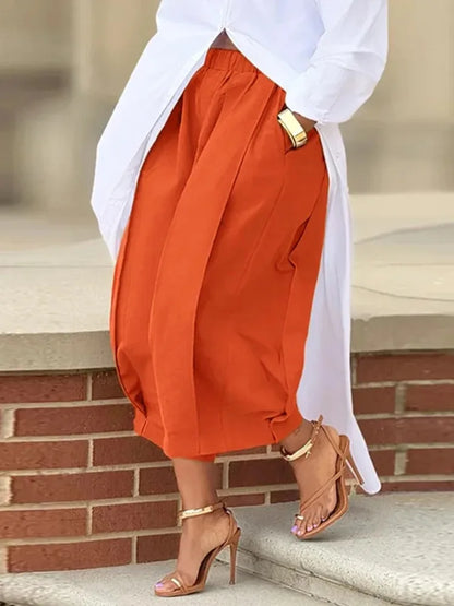 Women's Solid Color Cotton Blend Cropped Pants Casual Loose High-Waisted Wide Leg Trousers