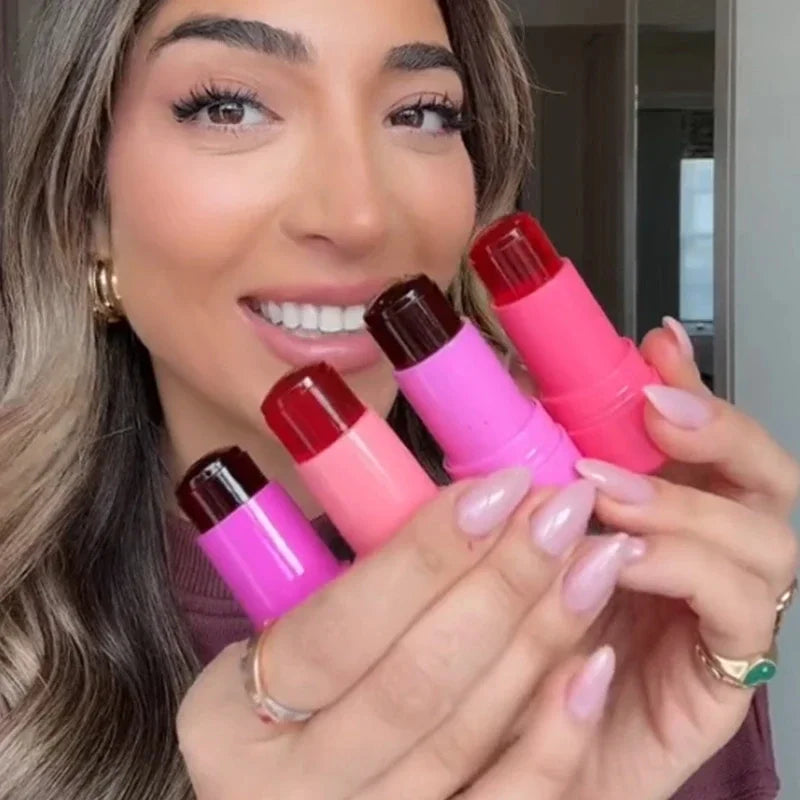 3-in-1 Cheek Lip Tinted Moistured Blush Stick Eyes Cheek Lip Brighten Cream Water Jelly Tint Stick Matte Contour Makeup