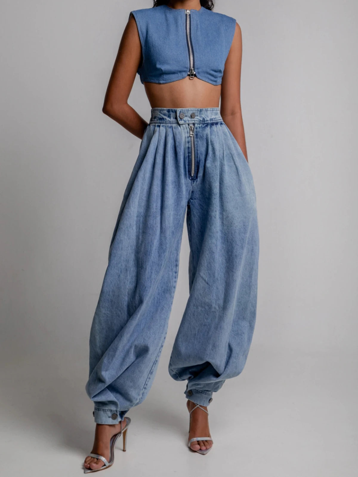 High Waist Zipper Denim Loose Harem Trousers Jeans Female Vintage Balloon Pants Ladies Casual Denim Pants