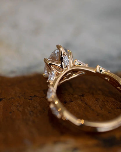 Custom 18K Solid Gold Lab-Grown Marquise Diamond 2 Carat E VVS2 Engagement Ring with Diamond Vine Design in 10K  YELLOW GOLD