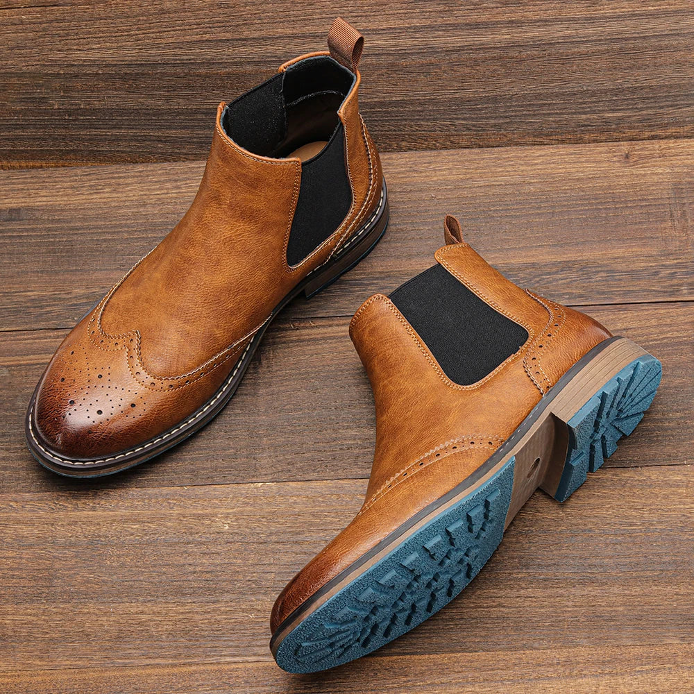 Brogue Chelsea Men Boots 2025 American style Comfortable Fashion Leather Boots