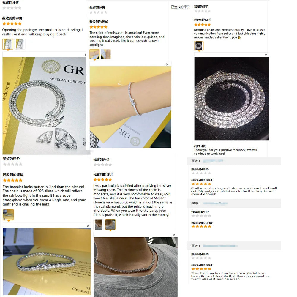 925 VVS Pass Diamond Tester Sterling Silver 2mm Moissanite Tennis Chain Necklace Women Engagement Jewelry High Quality