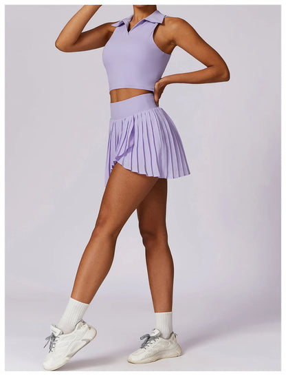 2 Pieces Sports Set for Women Yoga Suit Sportswear Fitness Top Sports Short Skirt Gym Push Up Workout