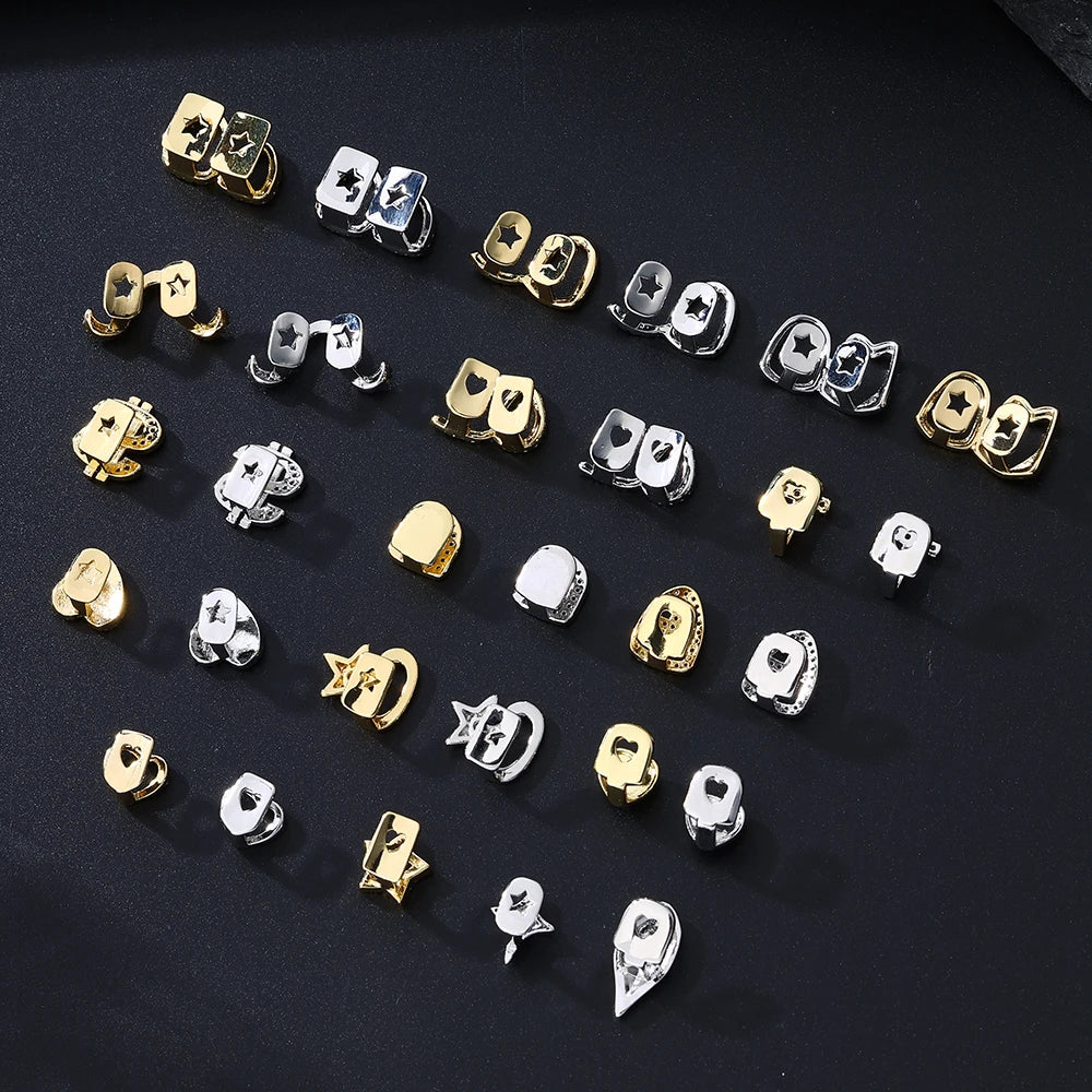 1PC Single Hip Hop Star Heart Pattern Teeth Grillz Removable Dental Grills Teeth Punk Teeth Caps