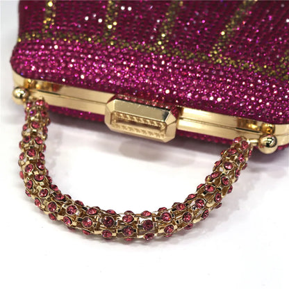 Exquisite Evening Bag With Diamond Design Fashion Handle Clutch Rhinestone Embellished Long Chain Bag