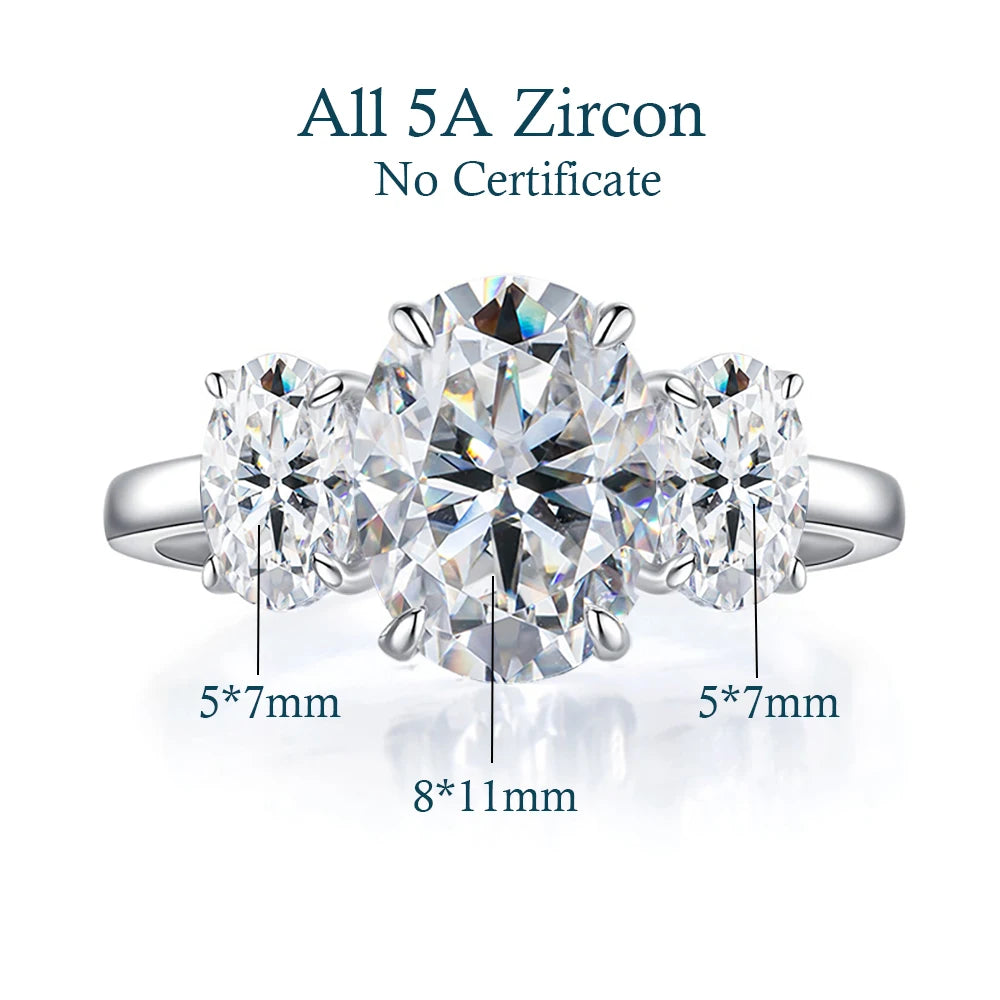 3/6 Carat Oval Cut Moissanite Engagement Rings 3-Stone Lab Diamond 925 Sterling Silver Wedding Rings Band for Women Fine Jewelry