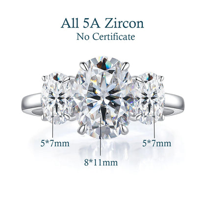 3/6 Carat Oval Cut Moissanite Engagement Rings 3-Stone Lab Diamond 925 Sterling Silver Wedding Rings Band for Women Fine Jewelry