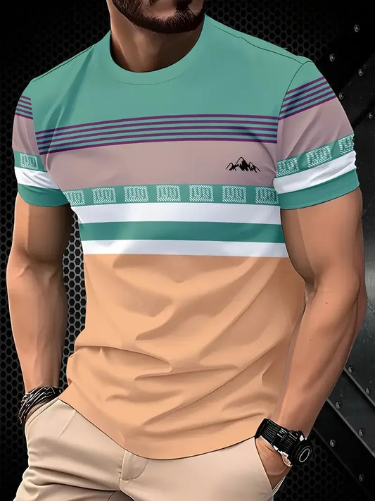 Classic Summer Men's T-shirt Loose Street Stripe Print Short Sleeve Round Neck