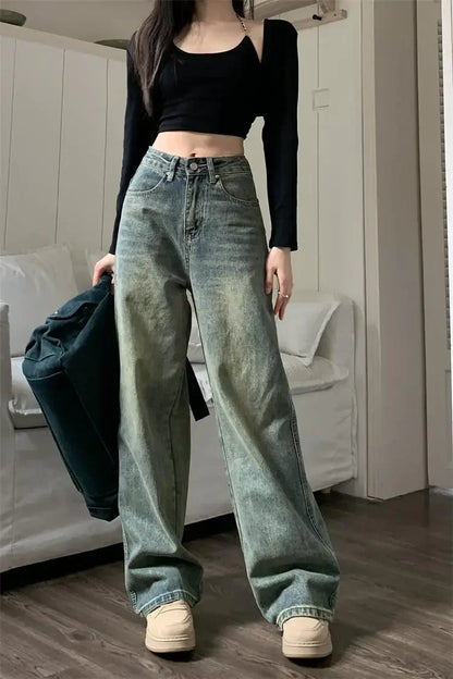 High-waisted Slimming Jeans Casual Bell Bottoms Straight-leg Long Pants For Women