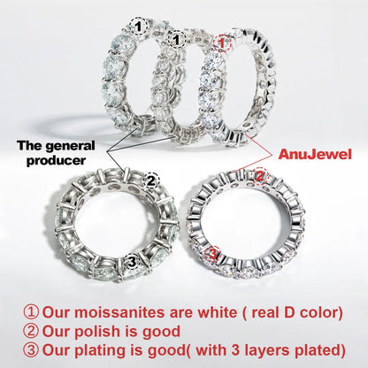 AnuJewel 4mm 5cttw D Color Moissanite Wedding Band Ring 925 Sterling Silver Eternity Band  Rings For Women Jewelry Wholesale