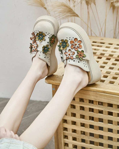 5cm Cow Genuine Leather Flats Comfy Shoes Platform Wedge Appliques Flower Hook Hollow Elthnic Women Slipper Mary Jane Rubber beige / 35 red / 40 red / 39 beige / 35-red / 40-red / 39-red / 38-red / 37-red / 36-red / 35-beige / 40-beige / 39-beige / 38-beige / 37-beige / 36-