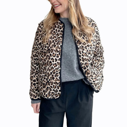 Women s Leopard Print Puffer Jacket with Hood and Faux Fur Lining Stylish Winter Coat Warm Outerwear Zip Up Parka