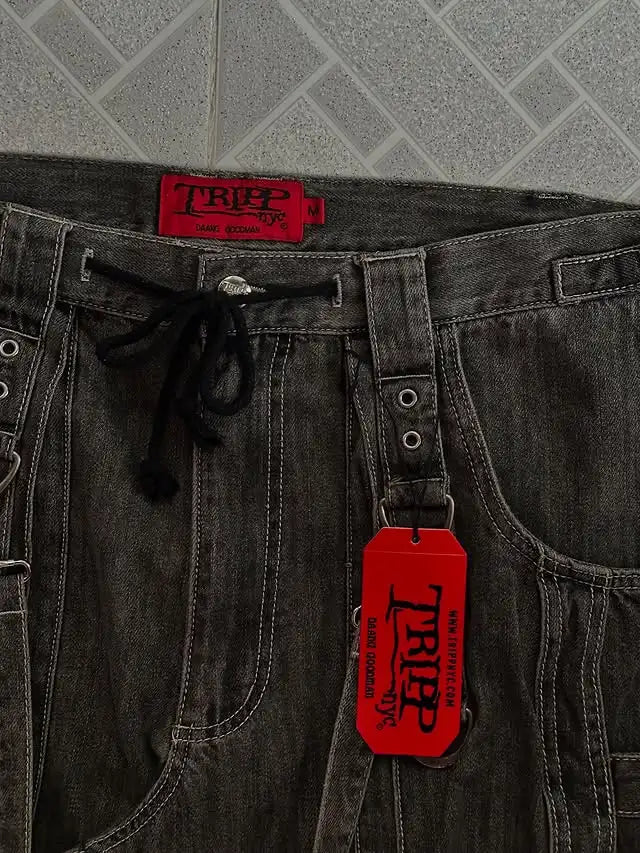 Streetwear Vintage Washed Heavy Jeans Y2K Cargo Pants Mens Womens Hip Hop Multi Pocket Baggy Jeans Low Waist Wide Leg Trousers