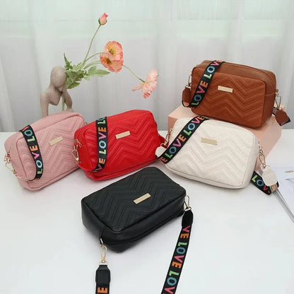 Embroidered Camera Bag PU Material Casual Small Square Bag Versatile Shoulder Strap