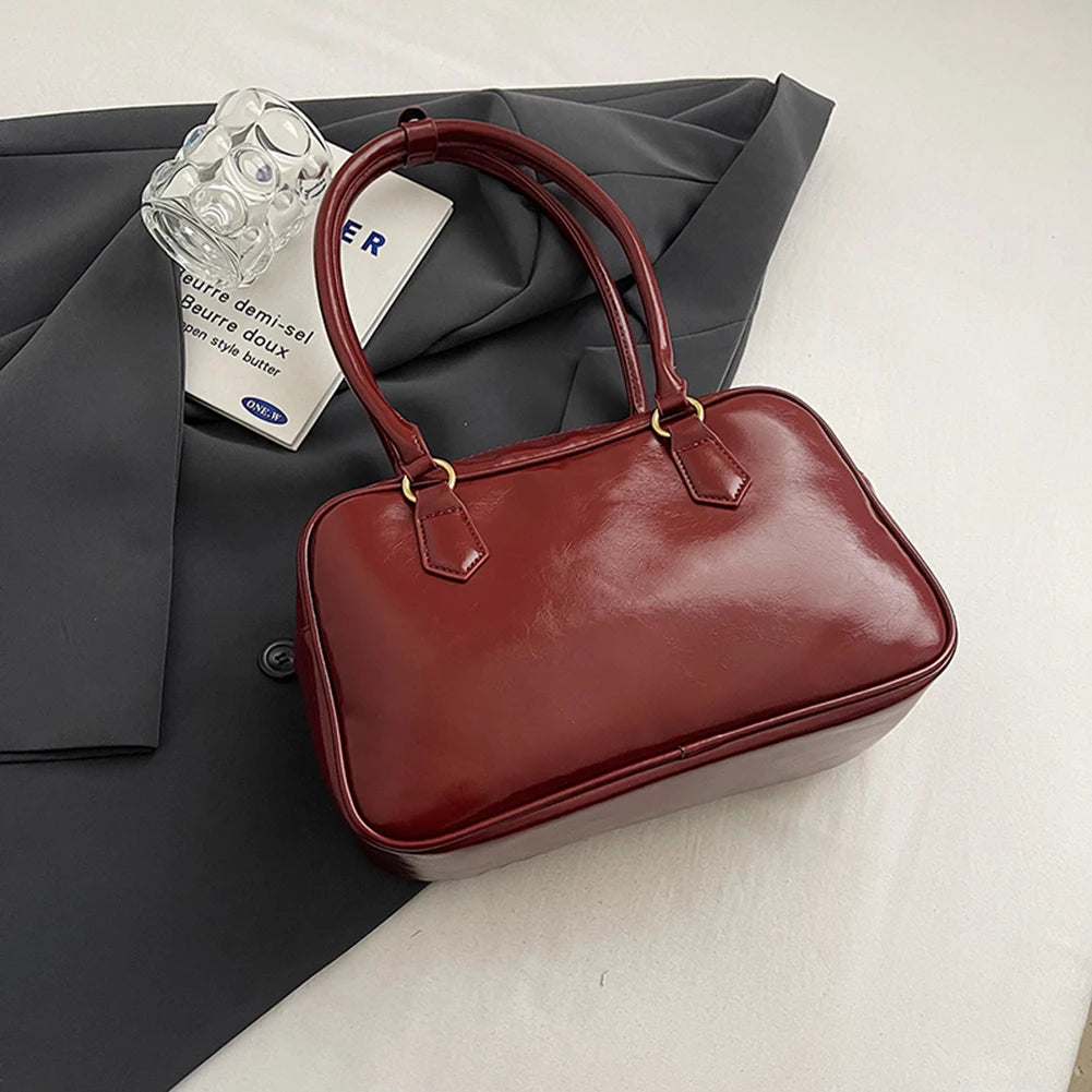 Shoulder Bags for Women PU Leather Female Boston Tote Bag Solid Color Handbags Purse Shoulder Purse Commute Tote Bag