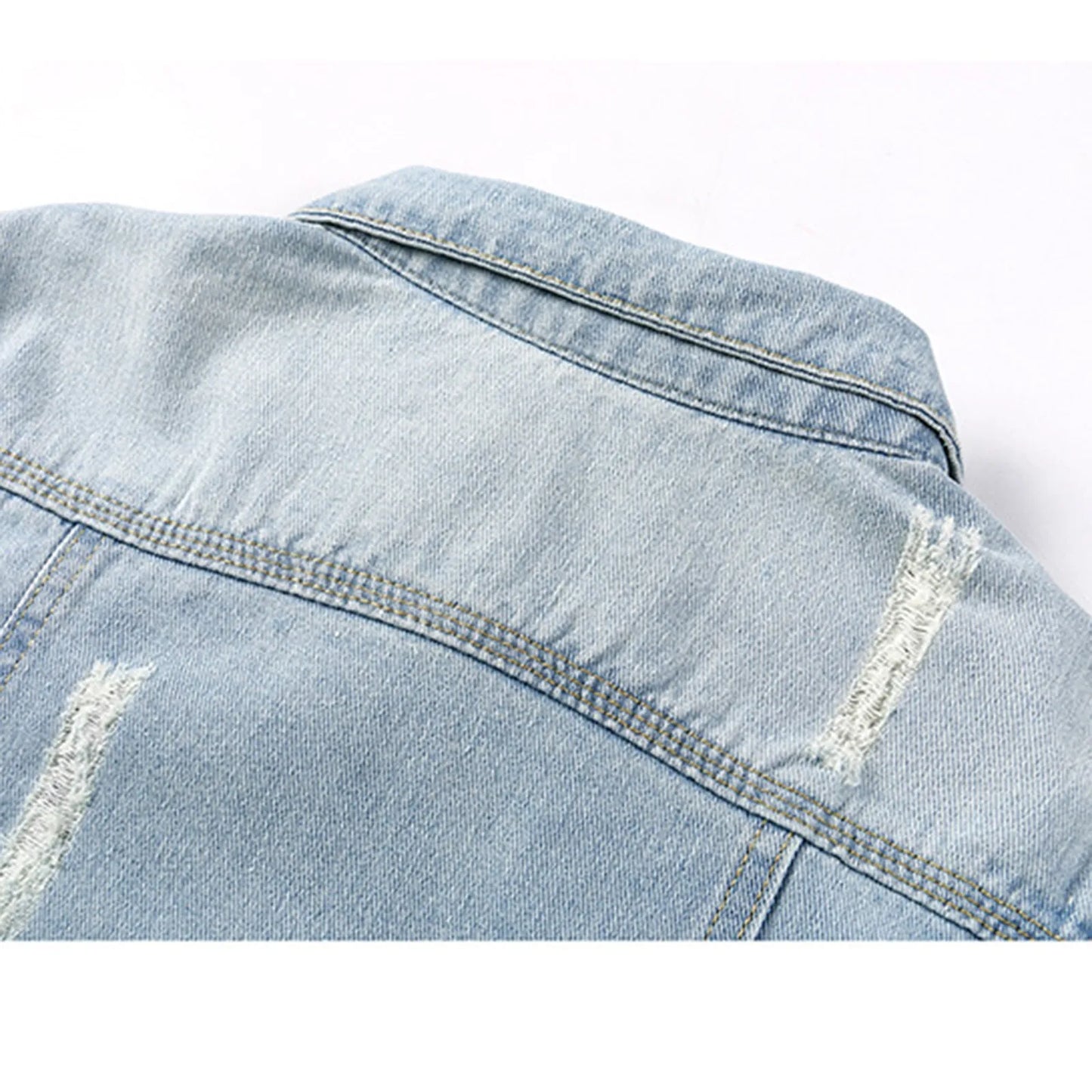 Women Cropped Coats 3/4 Sleeve Retro Short Denim Jackets Light Blue Jeans Coat