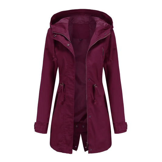 Women Jacket Windproof Windbreaker Trench Coats Female Hooded Drawstring Long