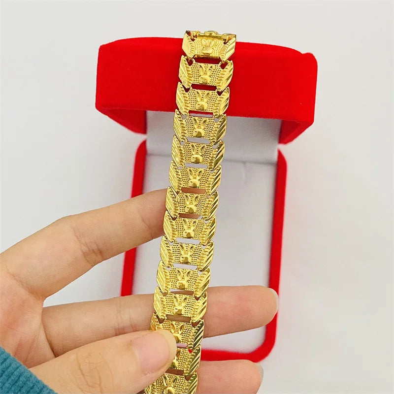 Luxurious design 9999 24K real gold zodiac rabbit bracelet flat hand jewelry accessories fashion watch chain