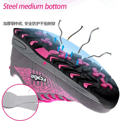 Women Safety Shoes For Work Safety Boots Breathable Steel Toe Puncture Proof Sport Work Sneakers Construction Security Boots