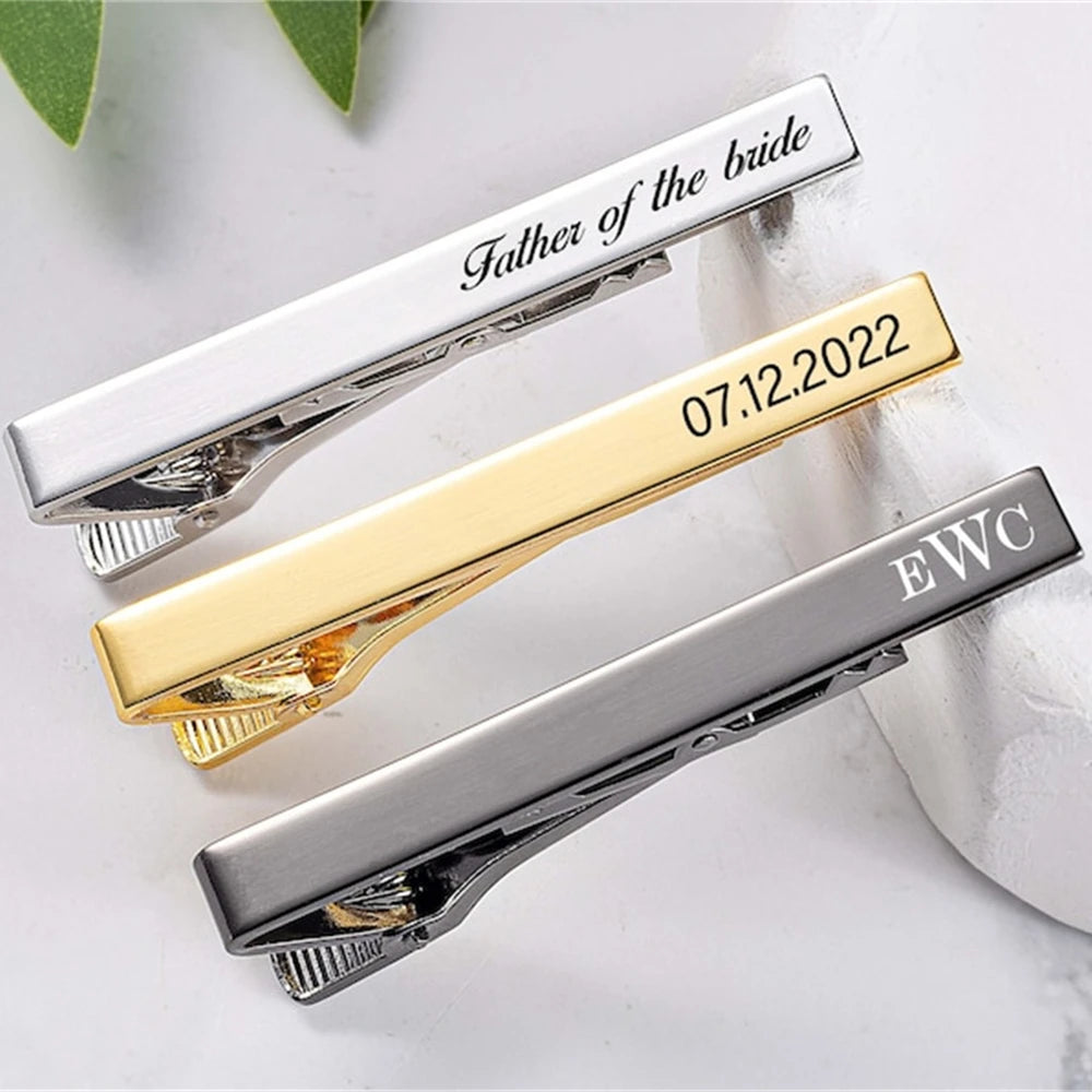 New Stainless Steel Tie Clip Bar Custom Name Tie Clips Christmas Jewelry DIY Engraved LOGO