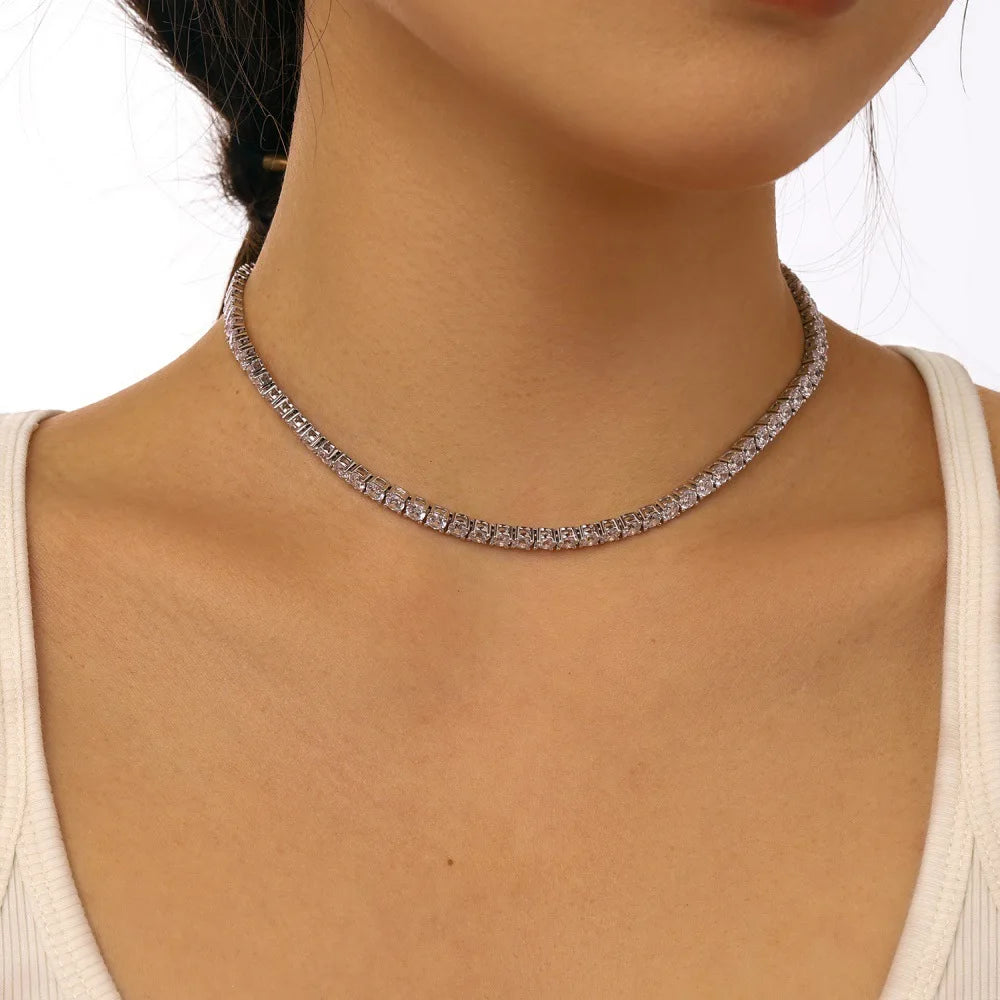 OEVAS 3MM/4MM/5MM/6.5MM Moissanite Tennis Necklace For Women Top Quality 100% 925 Sterling Silver Sparkling Party Fine Jewelry