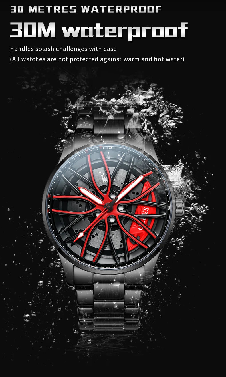 Mens Watch Original Rotatable Wheel Hub Dial Fashion Trend Quartz Watch Waterproof Luminous