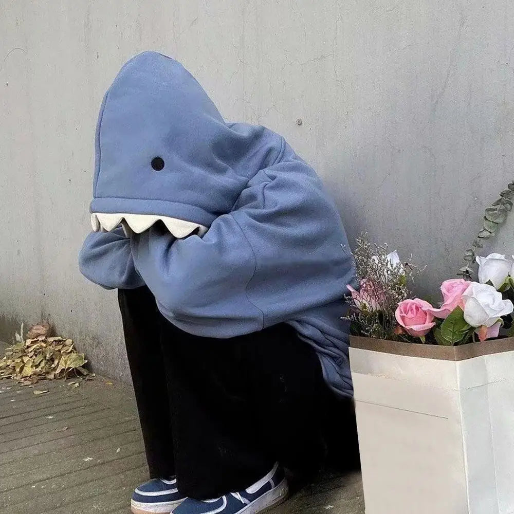 Shark Sweatshirt Women's Blue Hoodies Long Sleeve Shark Shape Couple Pullover Animal Hooded Cartoon Sweatshirt For Men Women