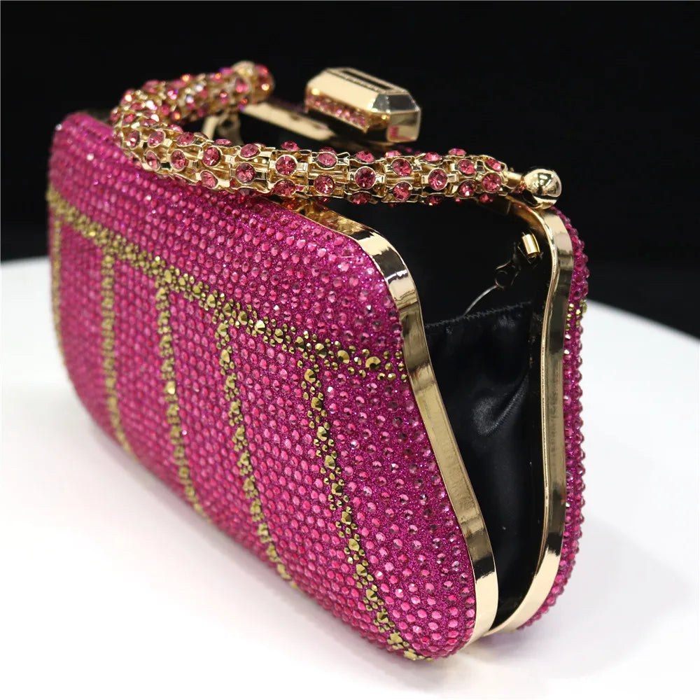 Exquisite Evening Bag With Diamond Design Fashion Handle Clutch Rhinestone Embellished Long Chain Bag