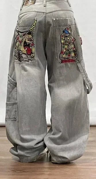 American Retro Cleanfit Fashion Print Baggy Jeans Women's Y2K Popular Casual Joker Gothic High Waist Wide-Leg pants Street Wear